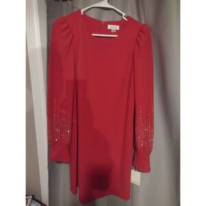 Calvin Klein size 8 small red stretch crepe embellished puff sive formal dress